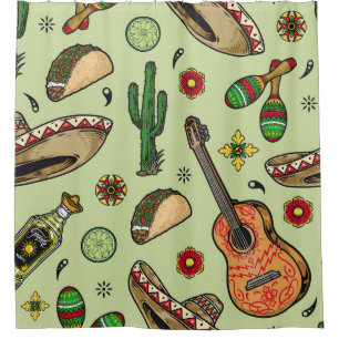 Colorful mexican fiesta vintage seamless pattern w shower curtain