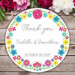 COLORFUL MEXICAN FLOWERS CLASSIC ROUND STICKER