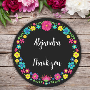 COLORFUL MEXICAN FLOWERS QUINCEAÑERA CLASSIC ROUND STICKER