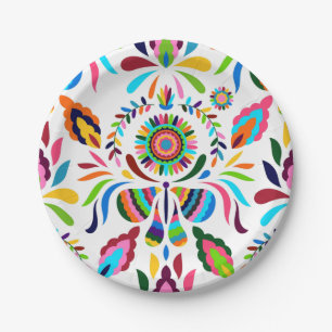 Colorful Mexican Otomi Butterfly Flower Pattern  Paper Plate