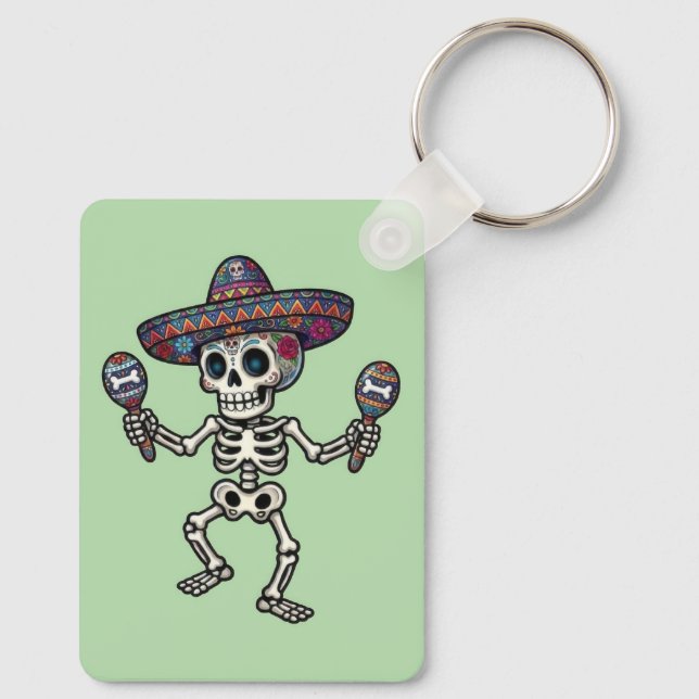 Colorful Mexican Skeleton Key Ring (Back)
