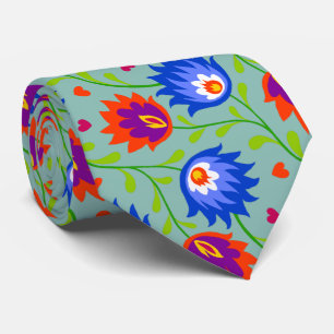 Colorful Mexican Style Floral Pattern Elegant Bold Tie