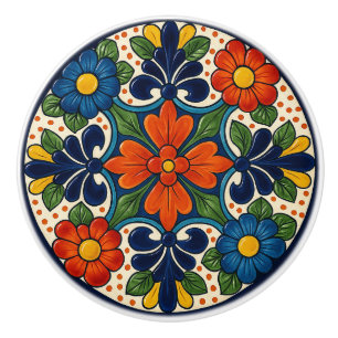 Colorful Mexican Talavera Floral Ceramic Knob