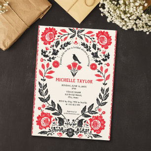 Colorful Mexican Themed Folk Floral Bridal Shower Invitation