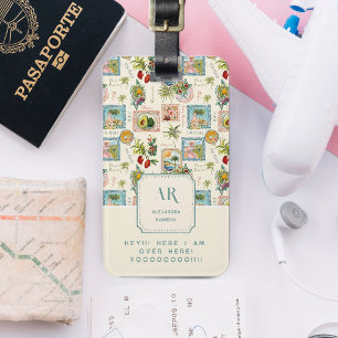 Colorful Mexican Travel Print Monogram Luggage Tag