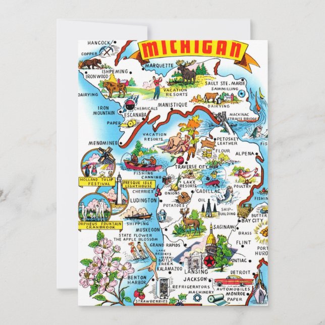 Colorful Michigan Map 5x7 Big Postcard (Front)