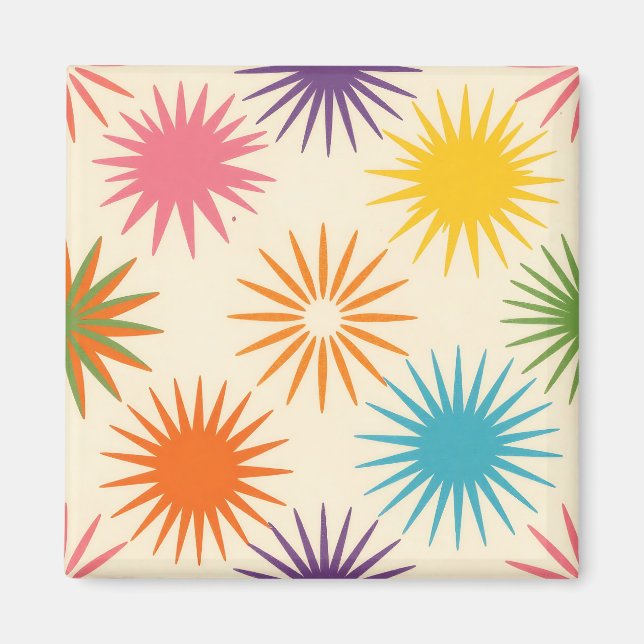 Colorful Mid Century Starburst Pattern Magnet (Front)
