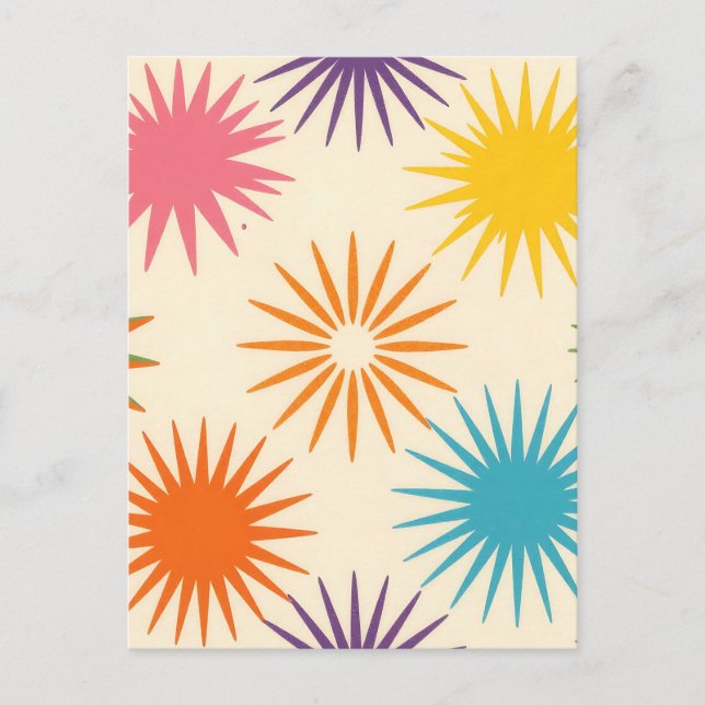 Colorful Mid Century Starburst Pattern Postcard (Front)