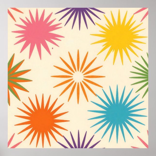 Colorful Mid Century Starburst Pattern Poster (Front)