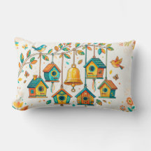  colorful mini birdhouses hanging from a delicate 