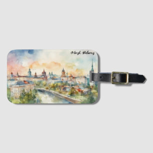 Colorful Minsk Belarus Watercolor Painting City Luggage Tag
