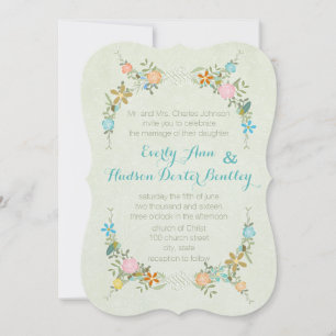 Colorful Mint Bunting Pennant Garland Wedding Invitation