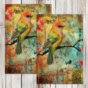 COLORFUL MIXED MEDIA BIRD DECOUPAGE TISSUE PAPER
