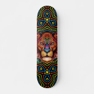 Colorful Mixed Media Boho Animal Head & Dot Art Skateboard