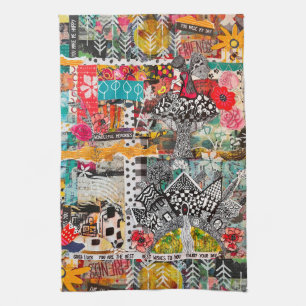 Colorful Mixed Media Inspirational Collage   Tea Towel