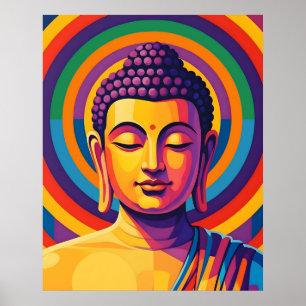 Colorful Modern Art Meditating Buddha Portrait Poster