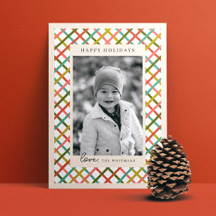 Colorful Modern Crisscross Photo Holiday Card