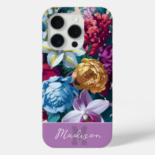 Colorful modern floral monogram iPhone case