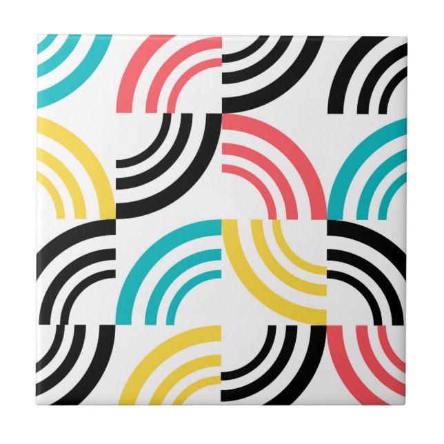 Colorful, modern, fun, cheerful geometric graphic ceramic tile (Front)