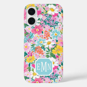 Colorful Modern Garden Monogrammed iPhone 16 Case