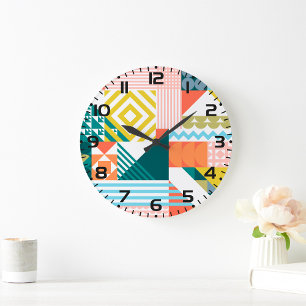 Colorful Modern Geometric Abstract Pattern  Large Clock