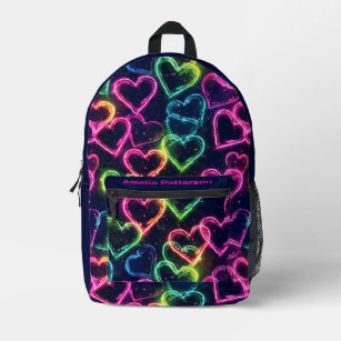 Colorful Modern Girly Neon Love Heart Personalized Printed Backpack