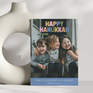 Colorful Modern Hanukkah Greeting 2 Photo Holiday Card