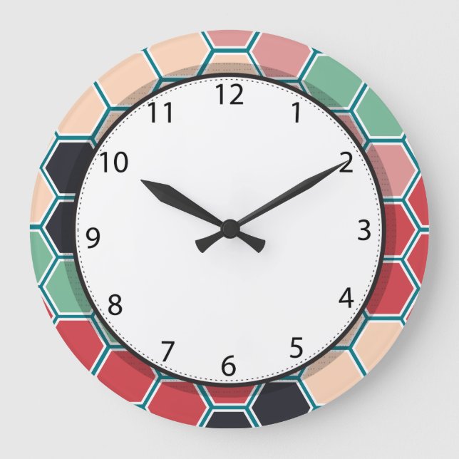 Colorful Modern Hexagon Pattern Large Clock (Front)