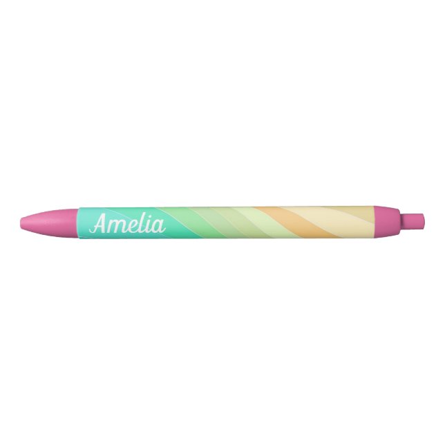 Colorful Modern Pastel Waves Pattern Personalised Black Ink Pen (Front)