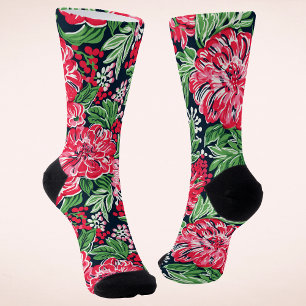 Colorful Modern Preppy Winter Flowers Christmas Socks