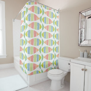Colorful Modern Striped Fish Pattern Shower Curtain
