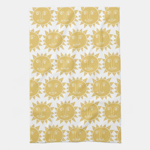 Colorful Modern Suns Yellow Pattern Tea Towel