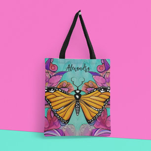Colorful Monarch Custom Text Tote Bag