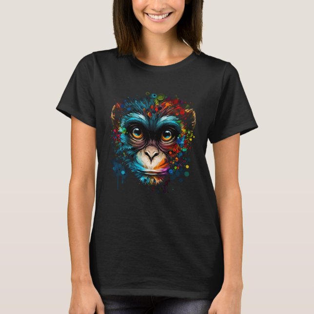 Colorful Monkey Face Cute Animal Monkies Painting T-Shirt (Front)