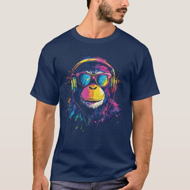 Colorful Monkey Headphones Vibrant Graffiti Colorf T-Shirt (Front)