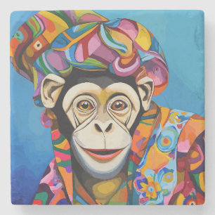 Colorful Monkey  Stone Coaster