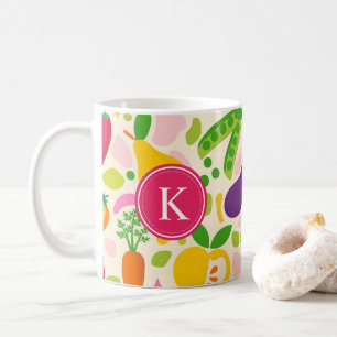 Colorful Monogram Fruits Vegetables  Coffee Mug