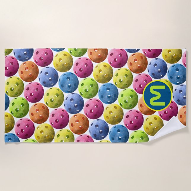 Colorful Monogram Pickleball Beach Towel (Front)