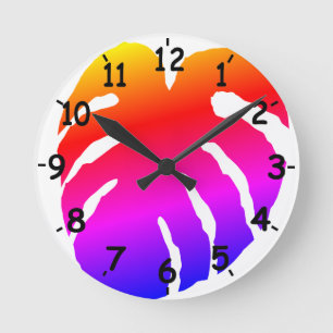 Colorful Monstera Leaf Round Clock