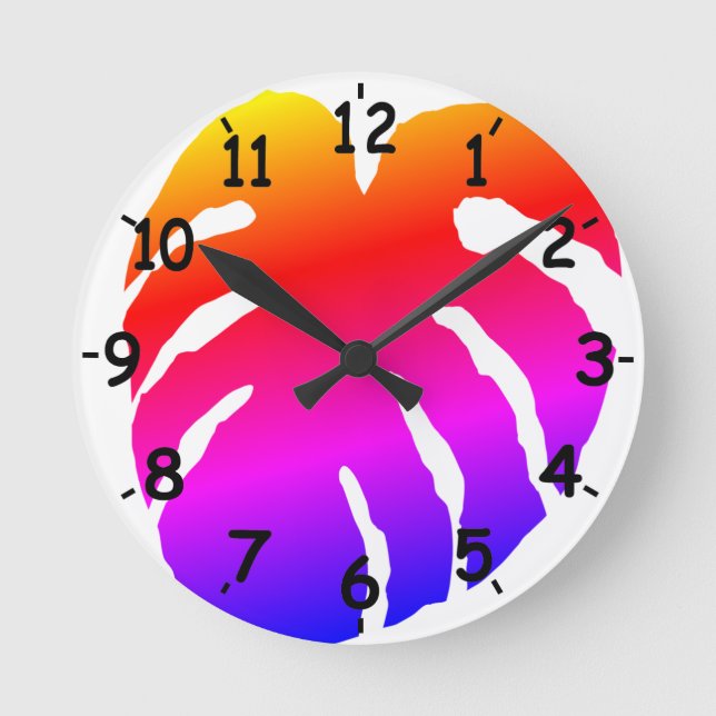 Colorful Monstera Leaf  Round Clock (Front)
