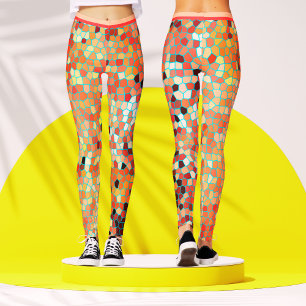 Colorful Mosaic Peach Abstract Geometric Pattern Leggings