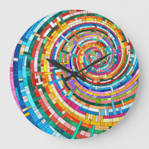 Colorful Mosaic Spiral Large Clock