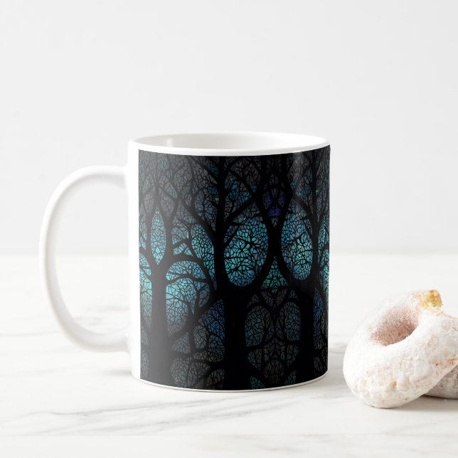 Colorful Mosaic Stained Glass Tree effect design Coffee Mug (With Donut)