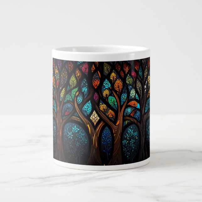 Colorful Mosaic Stained Glass Tree effect design Large Coffee Mug (Front)