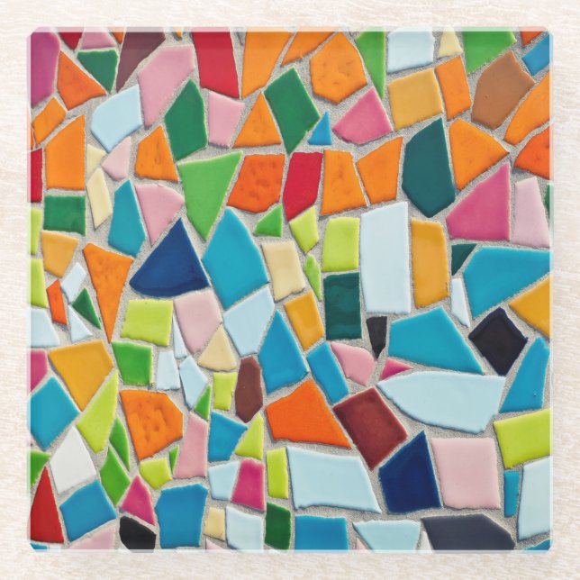 Colorful Mosaic Tiles Glass Coaster (Front)