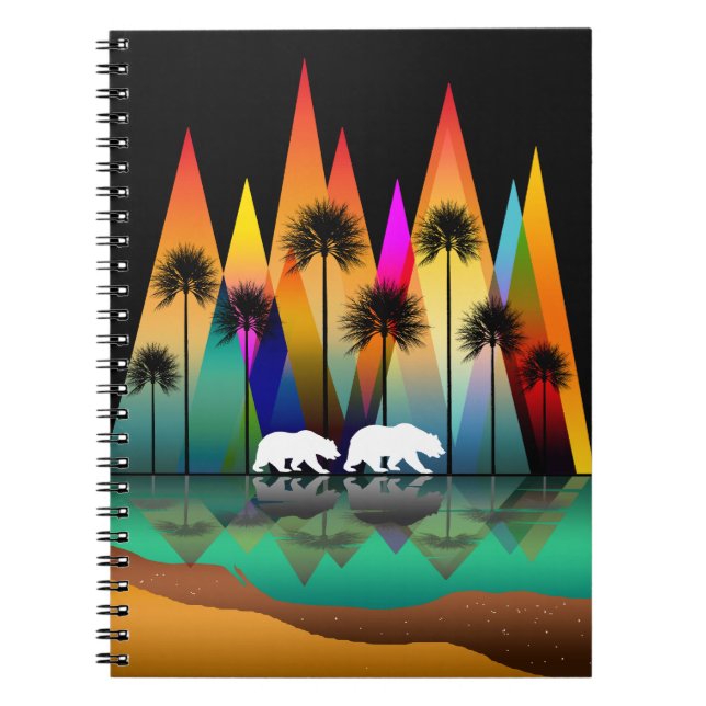 COLORFUL MOUNTAIN BEAR PALM TREES OCEAN NOTEBOOK (Front)