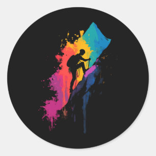 Colorful Mountaineering Climber Climbing Hiking Mo Classic Round Sticker