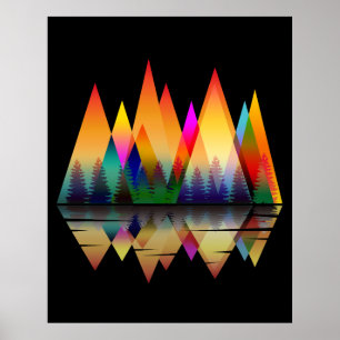 COLORFUL MOUNTAINS SHAPES NATURE FOREST POSTER