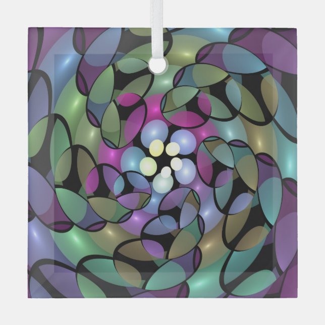 Colorful Movements Abstract Trippy Fractal Art Glass Tree Decoration (Front)