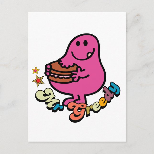 Colorful Mr. Greedy Eating Postcard (Front)